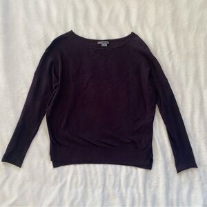 Vince Womens Boat Neck Long Sleeve Knit Sweater Pullover Purple Rib Trim